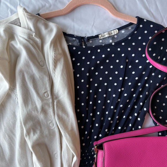 Heart & Hips navy polka dot smocked-waist dress - Picture 4 of 6